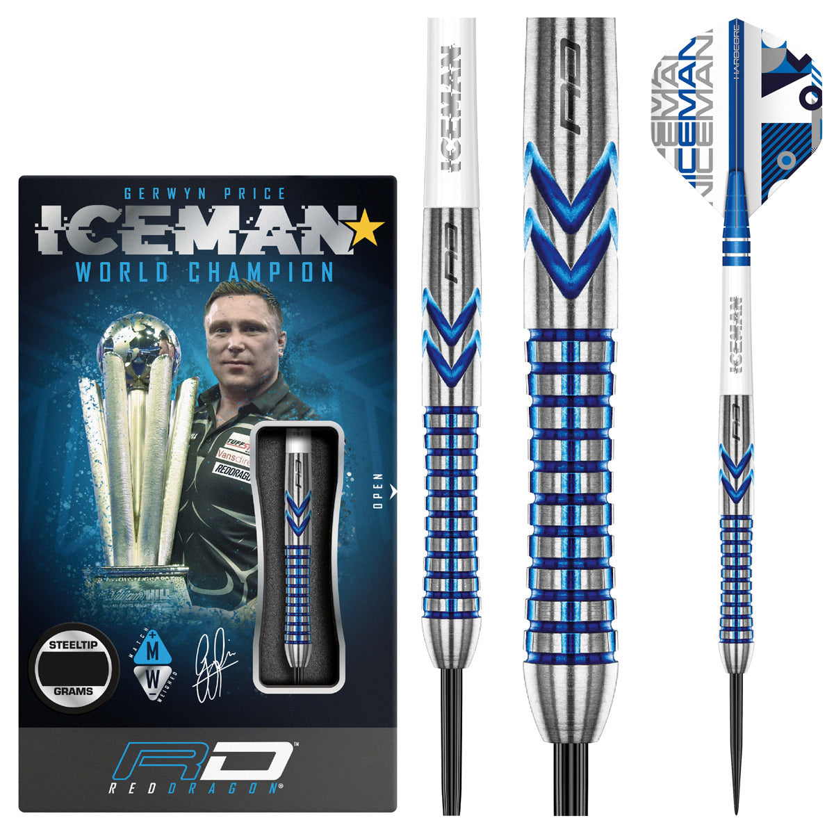 Gerwyn Price Iceman Contour 90% Tungsten Steel Tip Darts by Red Dragon