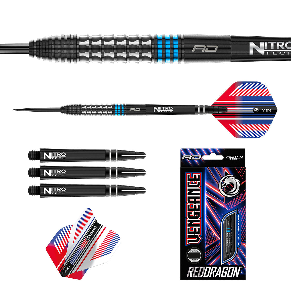 Vengeance Blue 90% Tungsten Steel Tip Darts by Red Dragon