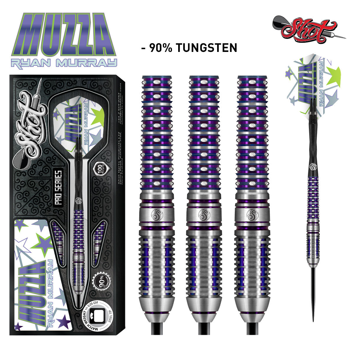 Shot Pro Series Ryan Murray 90% Tungsten Steel Tip Darts by Shot