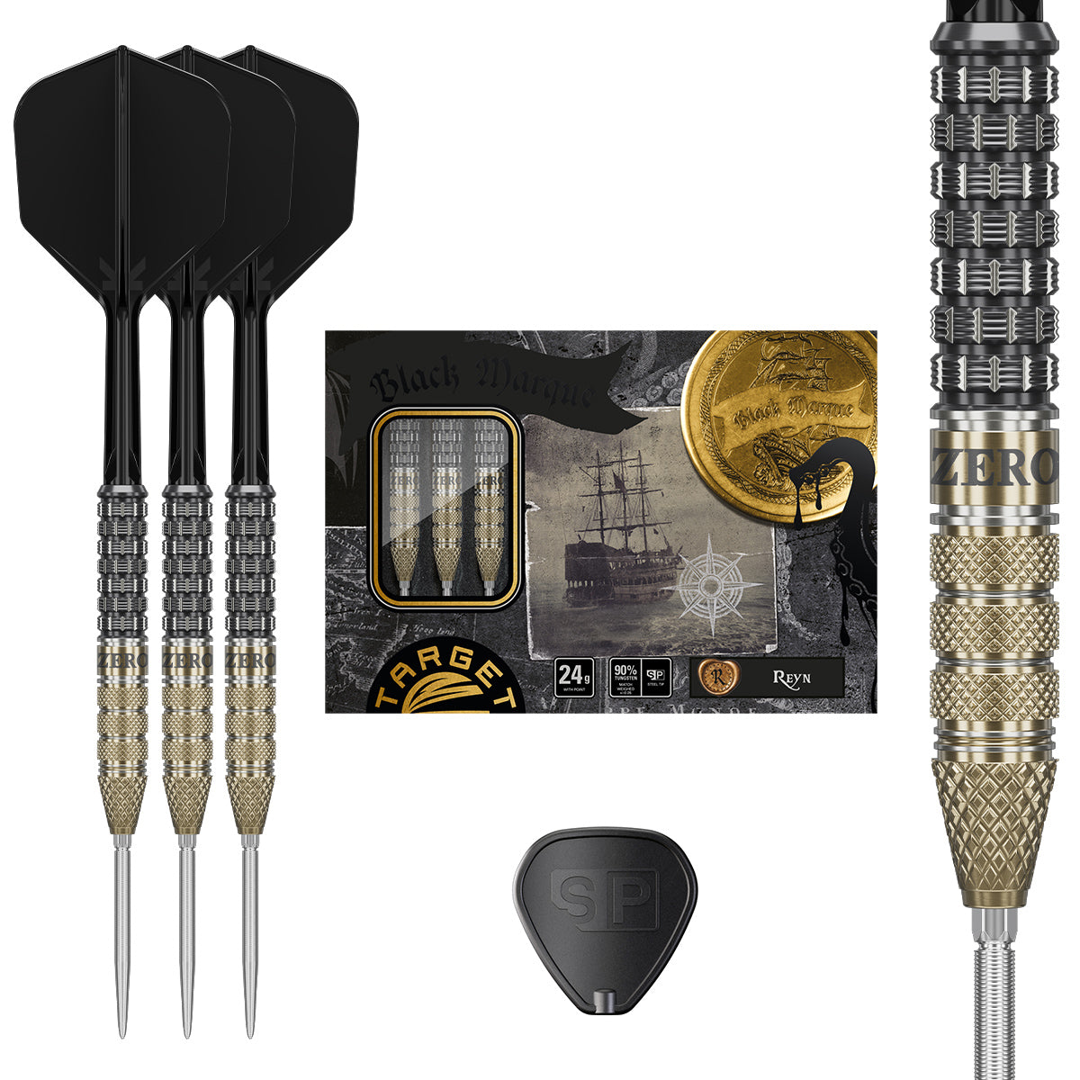 Black Marque Reyn 90% Tungsten SP Steel Tip Darts by Target Japan