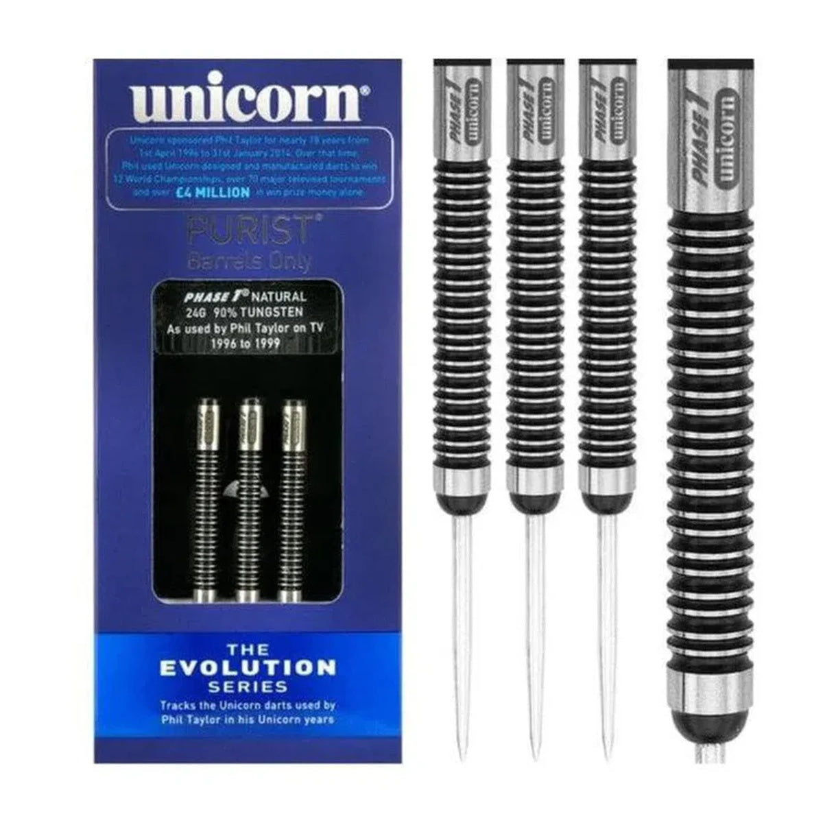 Unicorn Purist Phase 1 Natural 90% Tungsten Steel Tip Darts