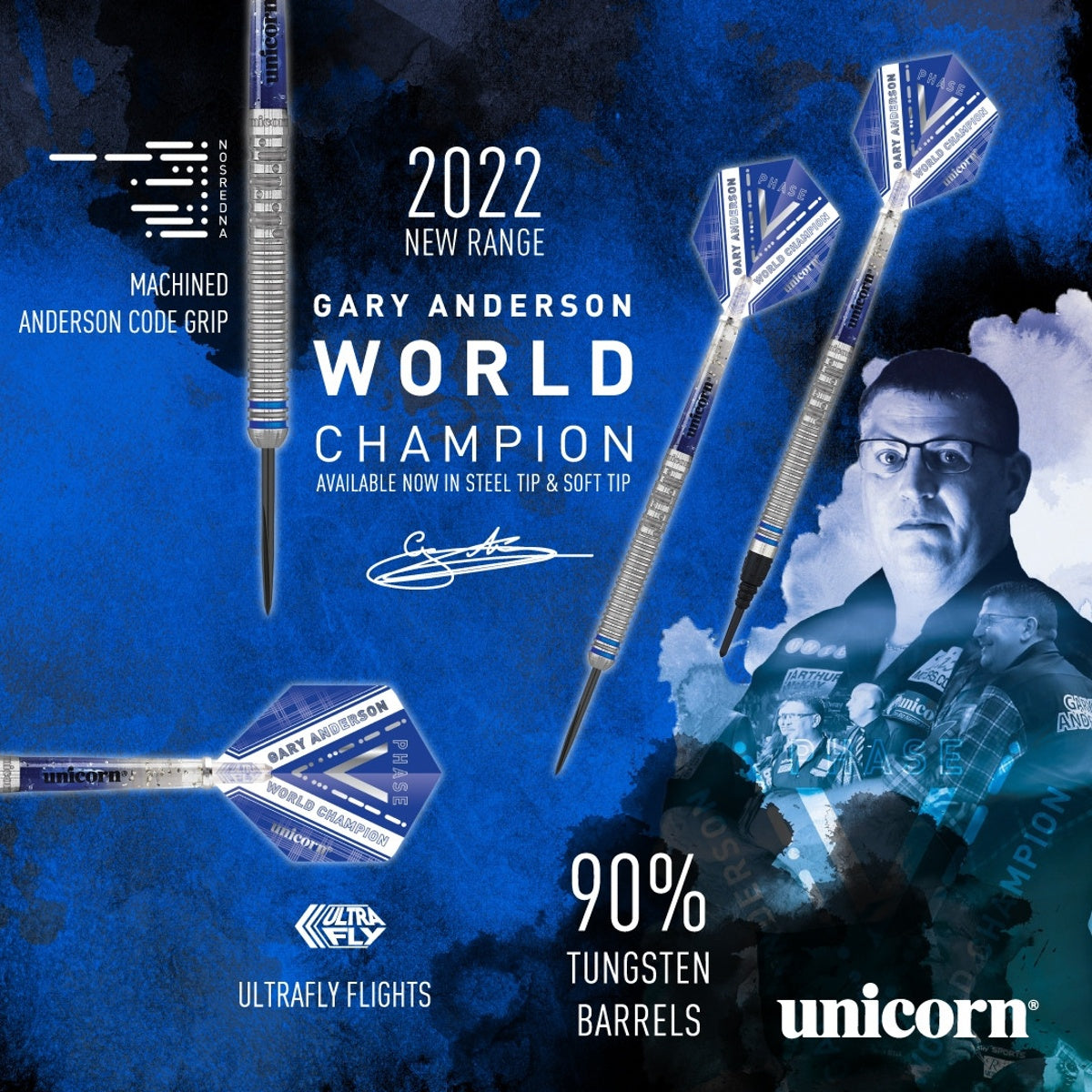 Gary Anderson 90% Tungsten Phase 5 World Champion Steel Tip Darts
