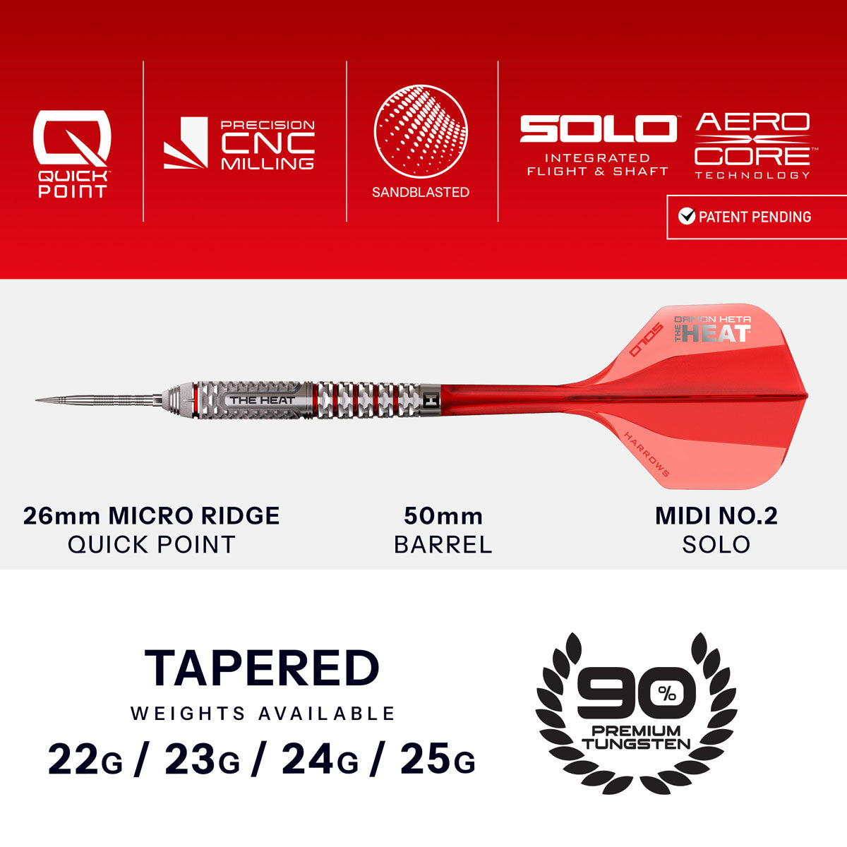 Harrows Damon Heta Geo Quick Point 90% Tungsten Steel Tip Darts