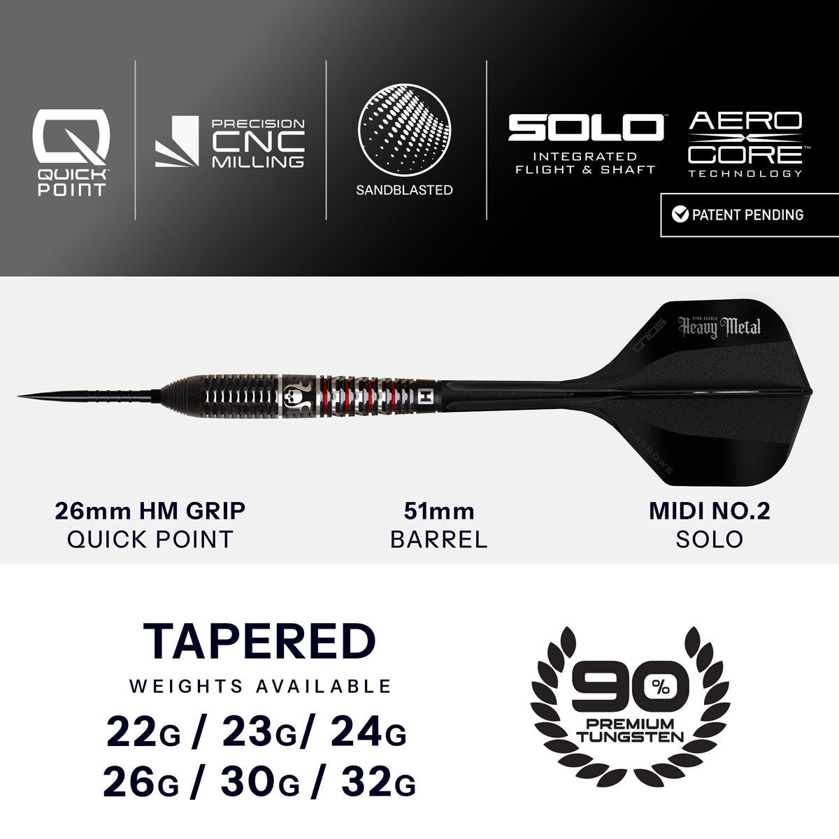 Harrows Ryan Searle Geo Quick Point 90% Tungsten Steel Tip Darts