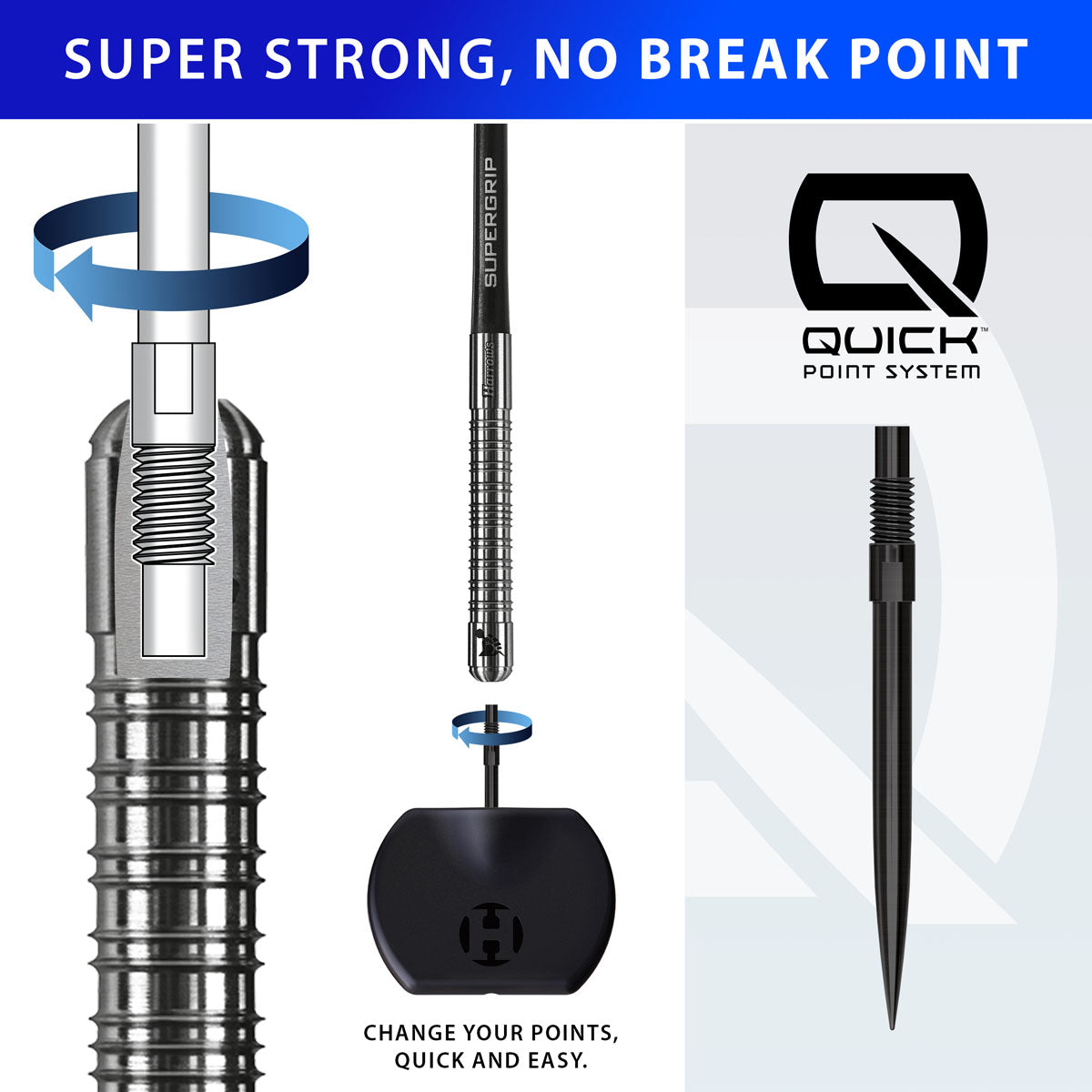 Harrows Supergrip Quick Point 90% Tungsten Steel Tip Darts