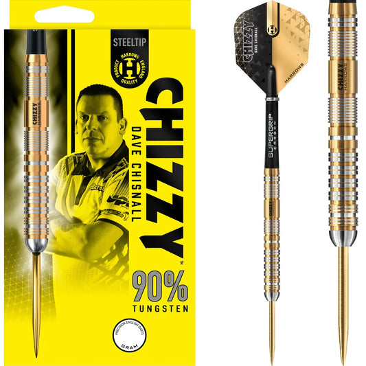 Harrows Chizzy V2 26 Gram Steel Tip Darts, Gold Titanium, Dave Chisnall, 90% Tungsten