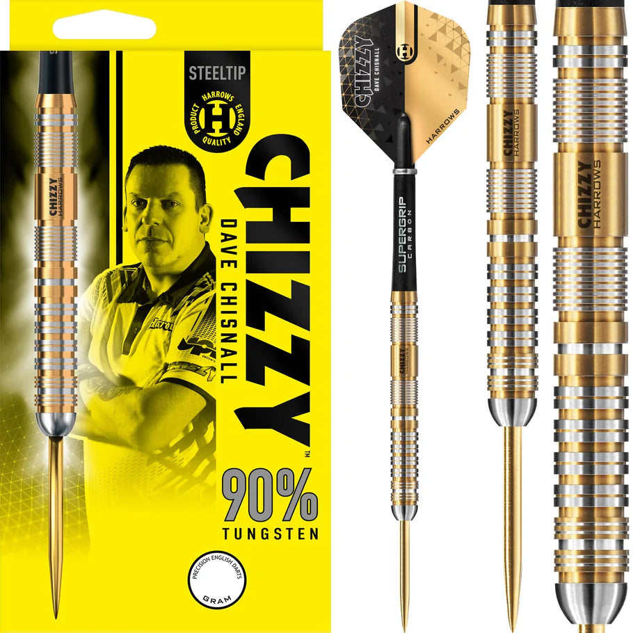 Harrows Chizzy V2 23 Gram Steel Tip Darts, Gold Titanium, Dave Chisnall, 90% Tungsten