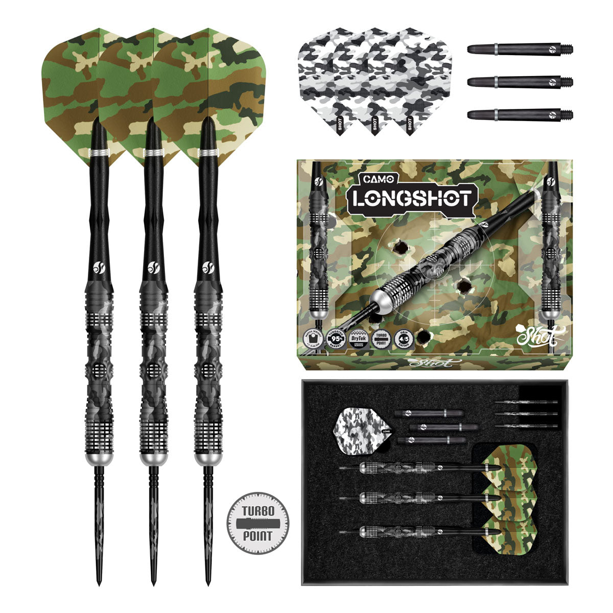 Shot Camo Longshot Turbo Point 95% Tungsten Steel Tip Darts
