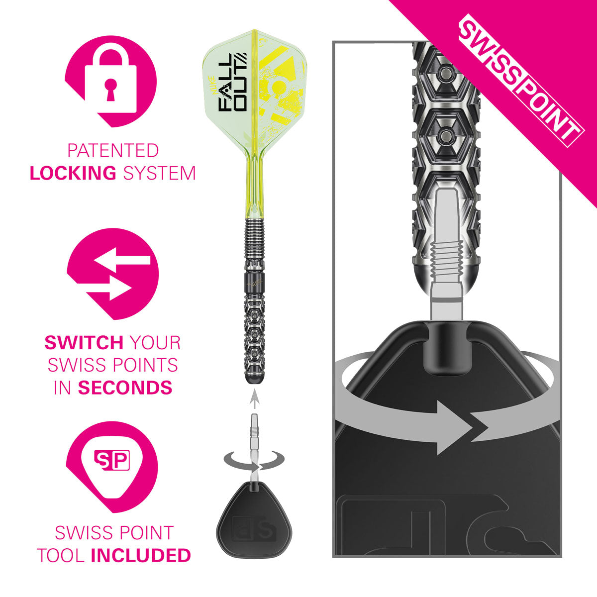 Target Luke Littler Fallout Swiss Point 90% Tungsten Steel Tip Darts