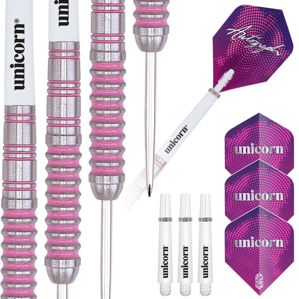 Unicorn Autograph Pink Ringed 80% Tungsten Steel Tip Darts